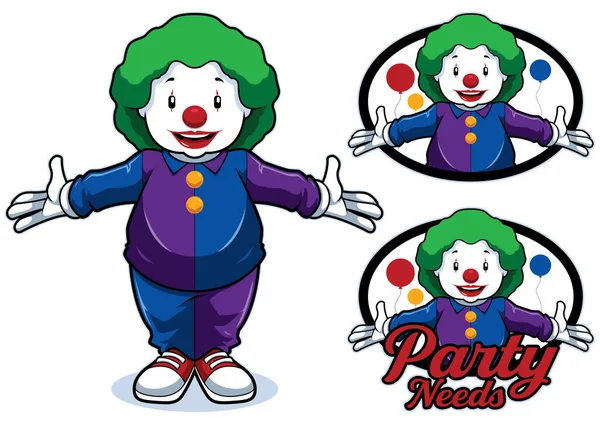 Mascot Party Needs Featuring Funny Colorful Clown White Background — Stock Vector