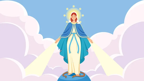Bakire Meryem Düz Tasarım Tasarımı Kolları Açık Hoş Geldin Jesti — Stok Vektör