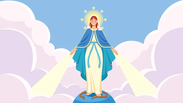 Ilustración Diseño Plano Virgen María Con Los Brazos Abiertos Gesto — Vector de stock