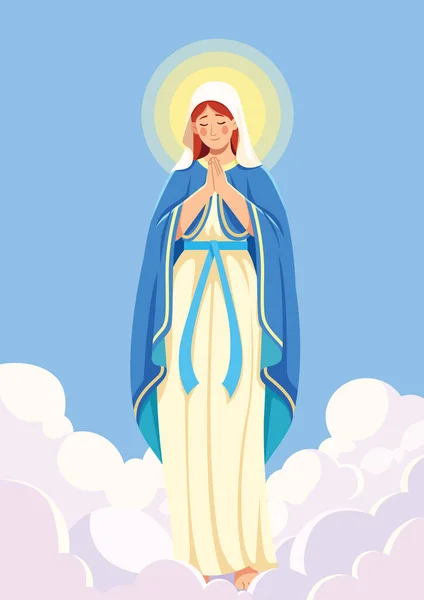 Desenho Plano Ilustração Oração Virgem Maria — Vetor de Stock
