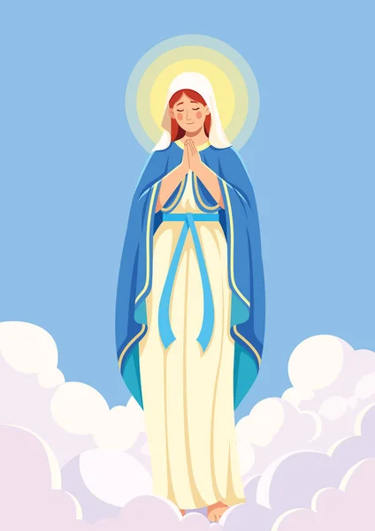 Platte Ontwerp Illustratie Van Bidden Maagd Maria — Stockvector