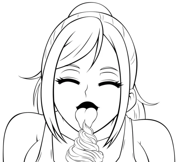 Cute Anime Manga Girl Eating Ice Cream — Stock Vector