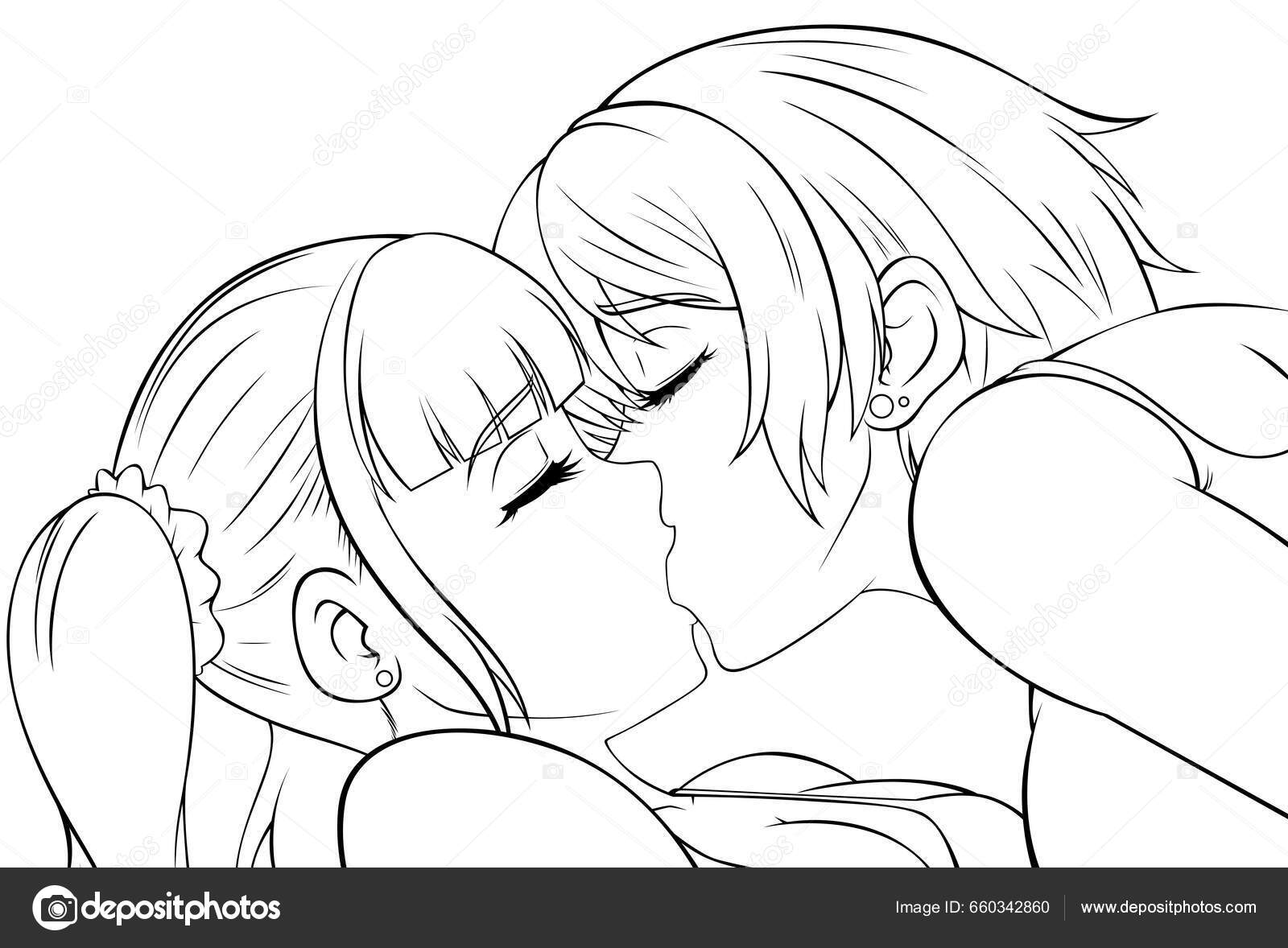 Anime Style Illustration Two Girls Kissing Stock Vector by ©Malchev  660342860