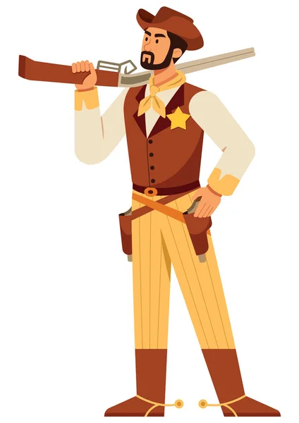 Flat Design Illustration Cowboy Holding Rifle Isolated White Background — Stock Vector