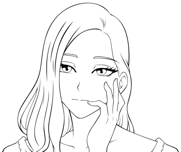 Portret Stylu Anime Brunetka Dziewczyna Miłości Marzycielski Wygląd — Wektor stockowy