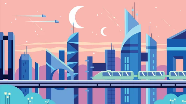 Concept Flat Design Illustration Futuristic City — Stock Vector