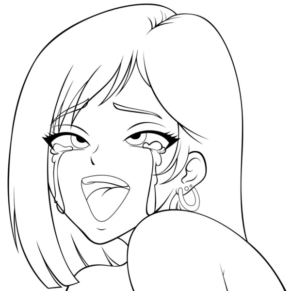 Anime Stílusú Portré Lány Síró Könnyek Öröm — Stock Vector