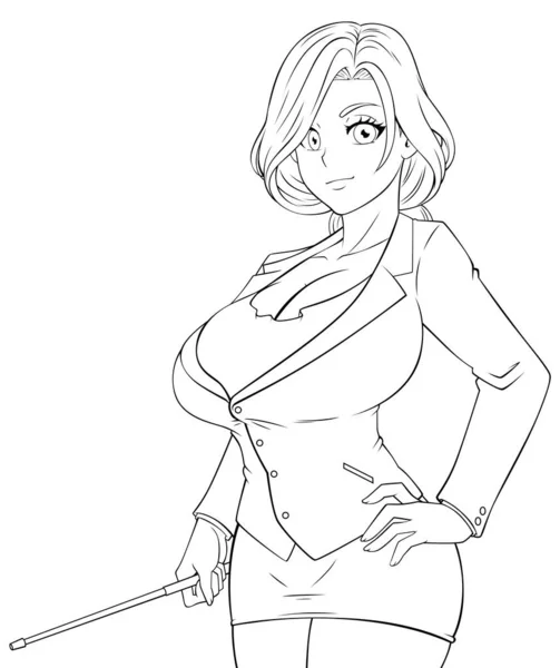 Portret Anime Seksownego Nauczyciela Trzymającego Wskaźnik Przed Tablicą — Wektor stockowy