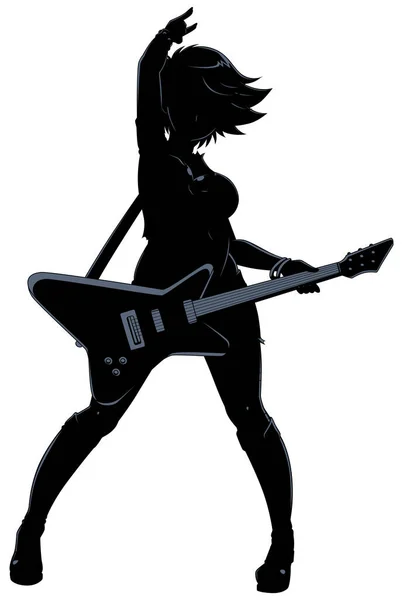 Silhouette Pretty Female Guitarist Isolated White Background — Stock Vector