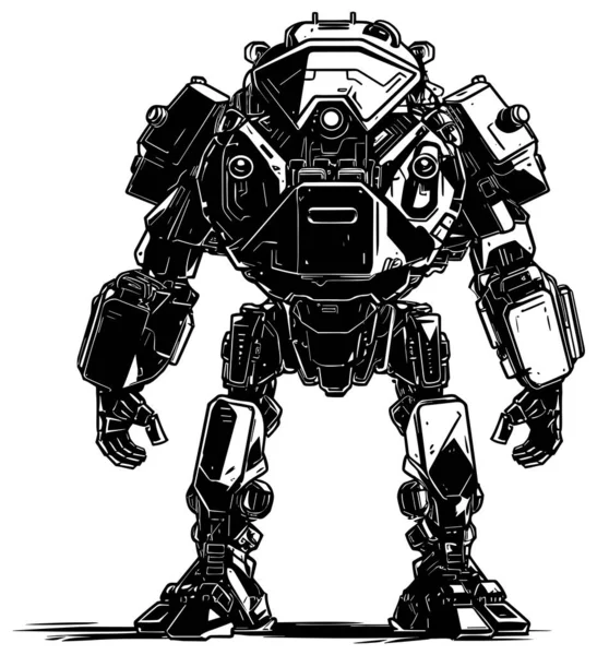Schwarz Weiße Illustration Des Kampfroboters — Stockvektor