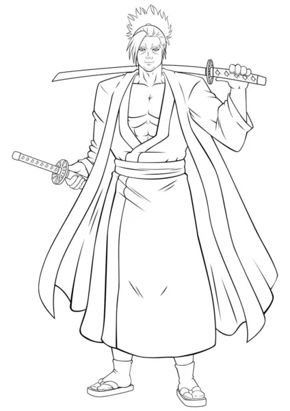 Anime Stijl Illustratie Van Sterke Samurai Witte Achtergrond — Stockvector