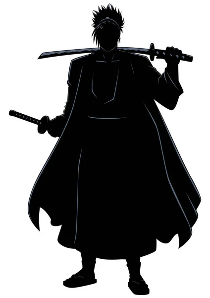 Silhouette Illustration Von Starken Samurai Auf Weißem Hintergrund — Stockvektor