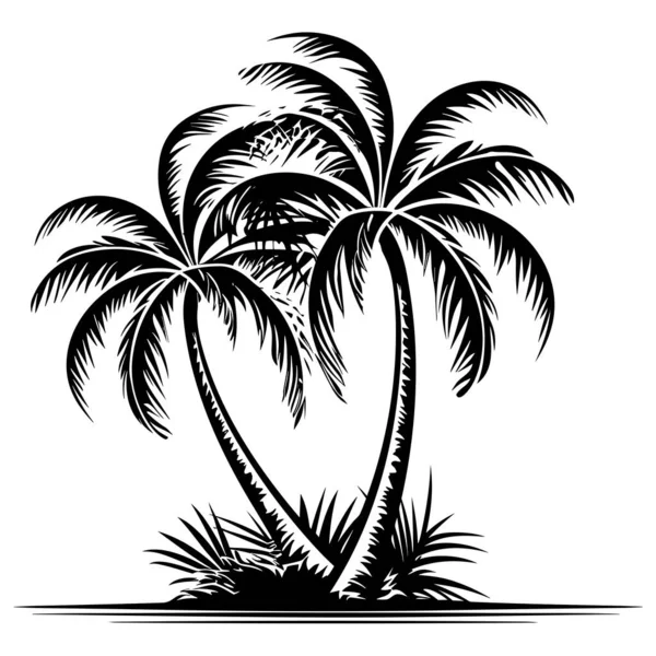 黑白相间棕榈树的线形图解 — 图库矢量图片
