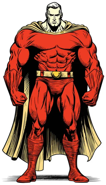 漫画スタイルイラストの強力なスーパーヒーロー立って背の高い — ストックベクタ