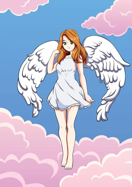 Anime Estilo Ilustração Anjo Menina Bonita Voando Céu —  Vetores de Stock