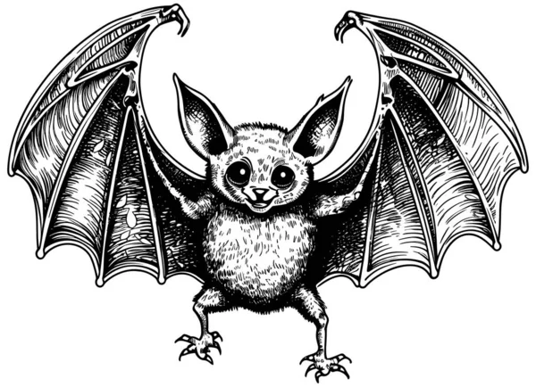 Linocut Ilustração Estilo Morcego Preto Sobre Fundo Branco — Vetor de Stock