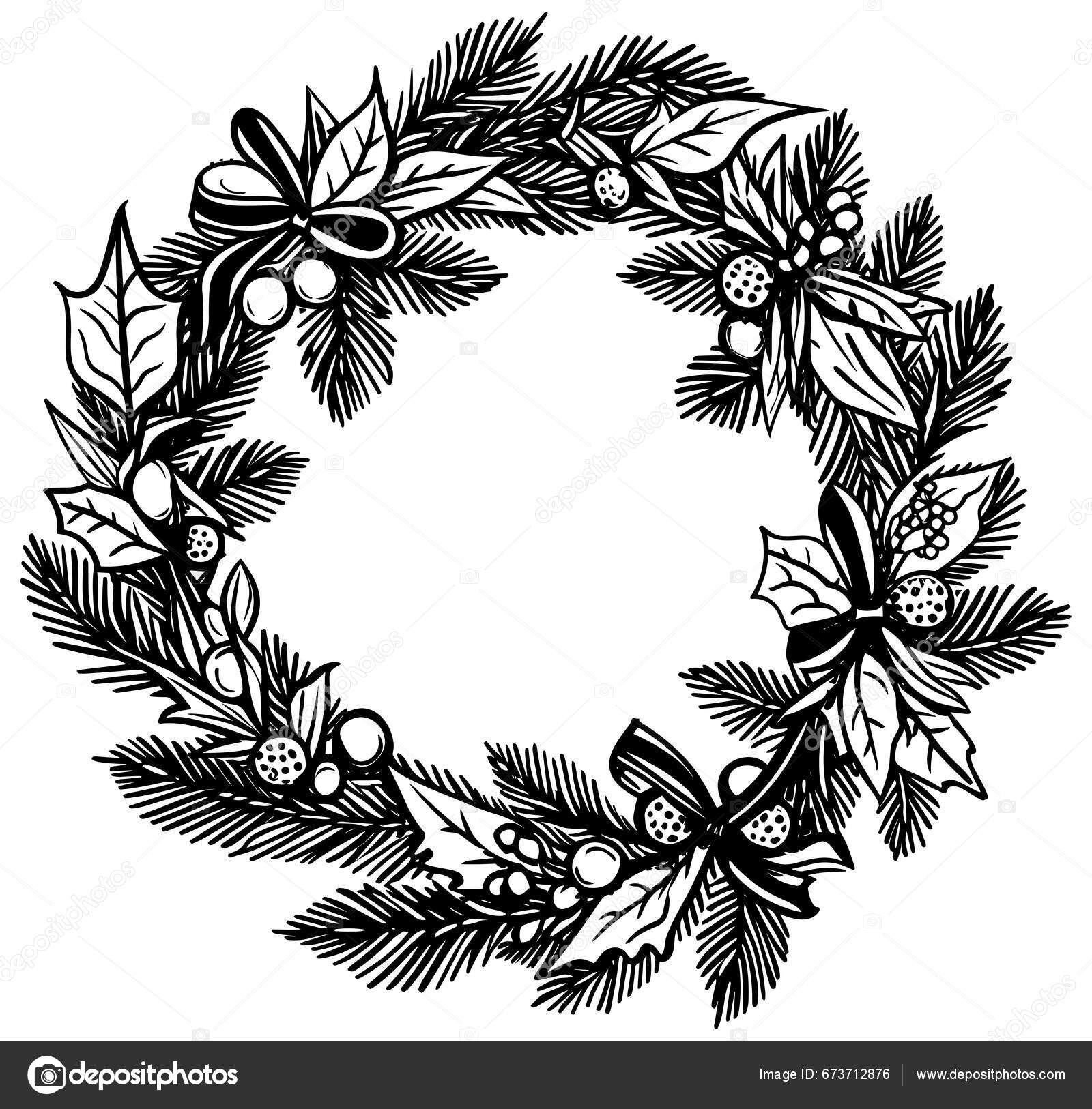 우드컷 스타일 일러스트 화이트 배경에 크리스마스 스톡 벡터 - ©Malchev 673712876, image size:1600x1626