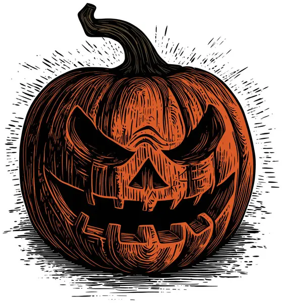 Illustration Creepy Halloween Pumpkin Lantern White Background — Stock Vector