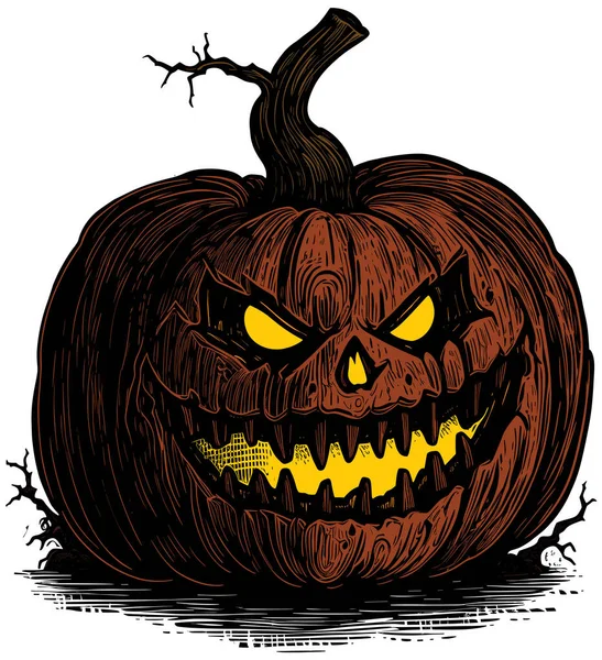 Ilustração De Uma Abóbora De Halloween Com Cara Assustadora Em Fundo Branco  PNG , Ilustração De Uma