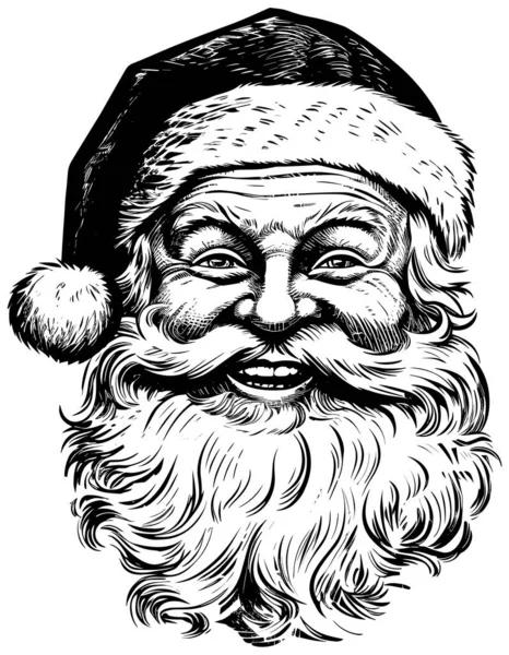 Noel Baba Nın Kafasının Ahşap Kesim Stili Çizimi — Stok Vektör