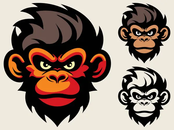 Mascote Arrojado Logotipo Ilustração Rosto Macaco Com Destaques Vermelhos Alaranjados — Vetor de Stock
