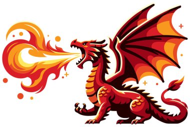 Flat style illustration of red dragon on white background. clipart