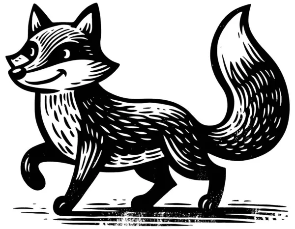 Holzschnitt Illustration Von Cartoon Fox Auf Weißem Hintergrund — Stockvektor