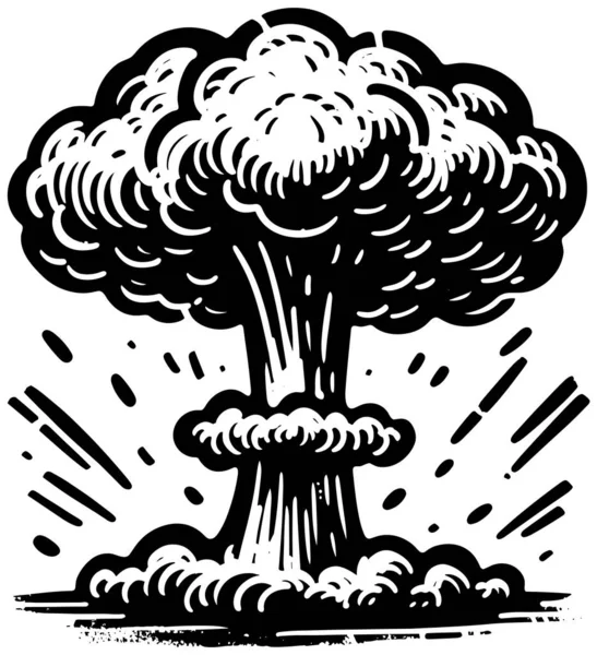 Nuclear Explosion Mushroom Cloud Linocut Style — Stock Vector