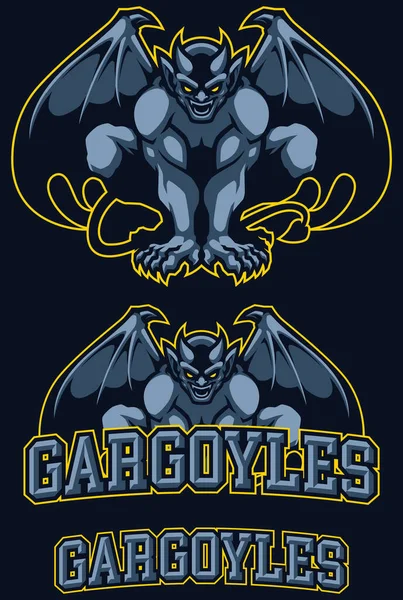 Gargoyles 스포츠 Gargoyle의 마스코트 스타일 일러스트 어두운 배경에 로열티 프리 스톡 벡터