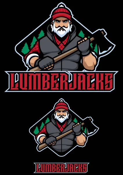 Ілюстрація Стилю Талісмана Міцного Лісоруба Спортивної Команди Lumberjacks Встановленої Чорному Стоковий вектор
