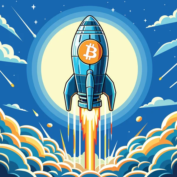 Illustration Einer Rakete Comic Stil Mit Einem Bitcoin Emblem Das lizenzfreie Stockillustrationen