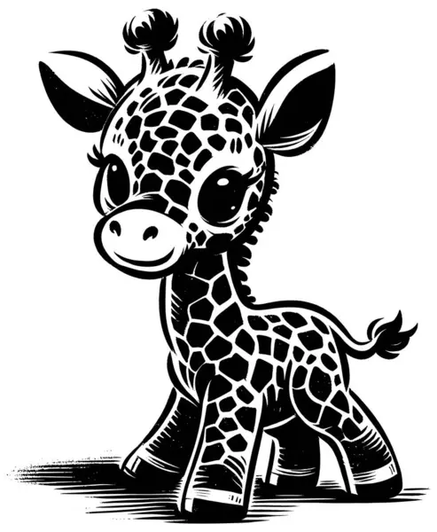 Woodcut Styl Ilustracja Cute Baby Żyrafa Białym Tle — Wektor stockowy