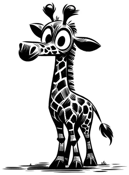 Woodcut Styl Ilustracja Cute Baby Żyrafa Białym Tle — Wektor stockowy