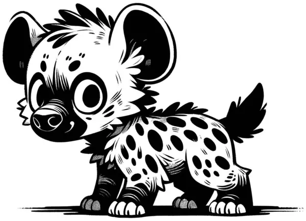 Holzschnitt Illustration Der Niedlichen Baby Hyäne Auf Weißem Hintergrund — Stockvektor