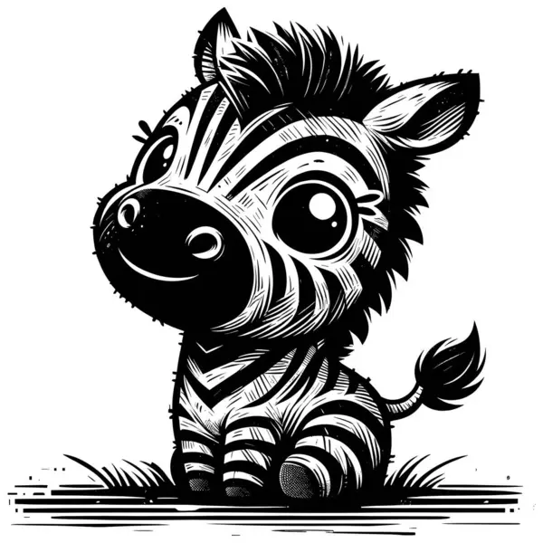 Woodcut Estilo Ilustração Bebê Bonito Zebra Fundo Branco — Vetor de Stock