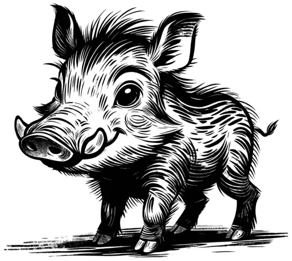 Holzschnitt Illustration Des Niedlichen Baby Warzenschweins Auf Weißem Hintergrund lizenzfreie Stockillustrationen