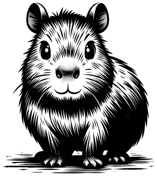 Woodcut Styl Ilustracja Cute Baby Capybara Białym Tle — Wektor stockowy