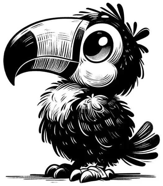 Holzschnitt Illustration Des Niedlichen Baby Tukan Auf Weißem Hintergrund Stockvektor