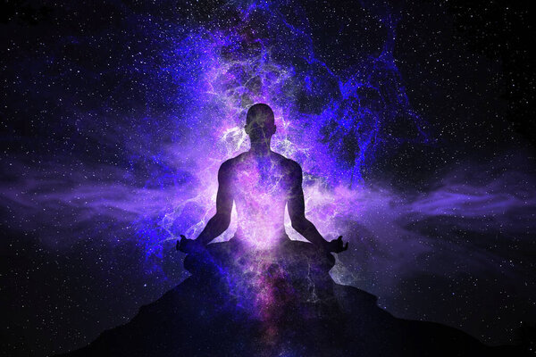 Silhouette of man with the universe inside him