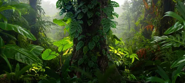 Paisaje Bosque Tropical Con Mucha Vegetación — Foto de Stock