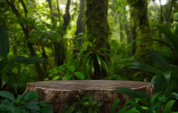 Великий Деревний Пень Вирізаний Презентації Продукту Тропічному Лісі Ліцензійні Стокові Зображення