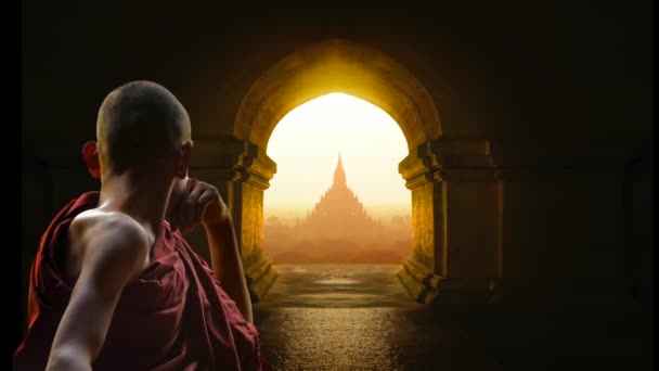 Буддийский Монах Храме — стоковое видео