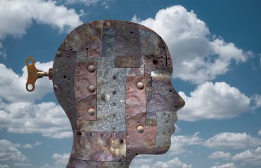 Eski metal levhalardan yapılmış kafanın fotoğrafı