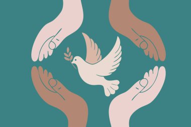 İllüzyon. Barış Güvercini Çevrelenmiş Birlik ve Destek Elleri