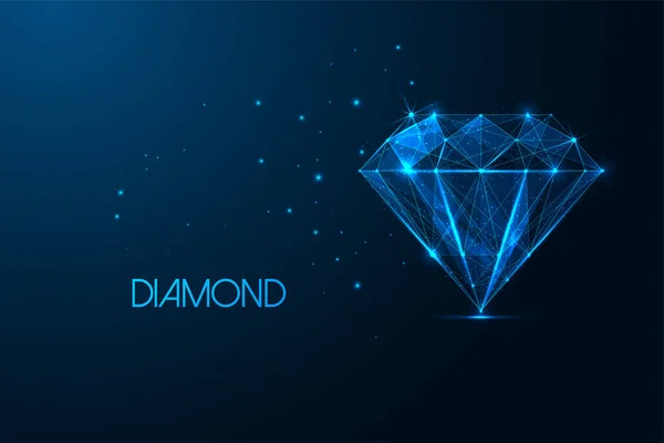 Símbolo Diamante Futurista Brilhante Estilo Poligonal Baixo Isolado Fundo Azul — Vetor de Stock