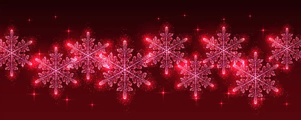 バーガンディを背景に未来的な輝く低多角形のスタイルで赤い輝く雪の結晶とメリークリスマス水平デジタルウェブバナー 現代の抽象接続設計ベクトル図 — ストックベクタ