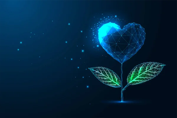 Konzept Der Liebe Wachstum Mit Herzförmigen Blume Und Grünen Blättern — Stockvektor
