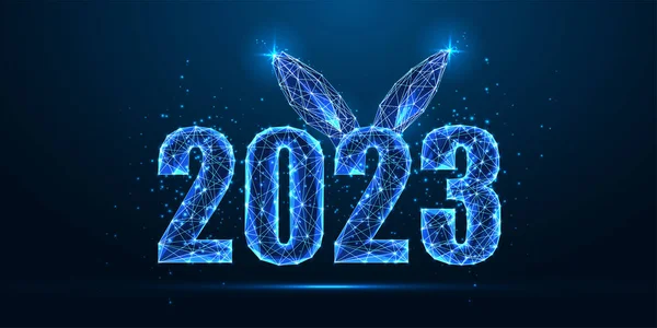 Futuristische Chinese 2023 Nieuwjaarsbanner Met 2023 Cijfers Konijnenoren Gloeiende Lage — Stockvector
