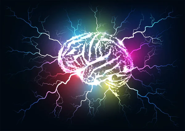 Concept Neuroplasticity Brain Learning Ability Development Futuristic Glowing Low Polygonal — Stock Vector
