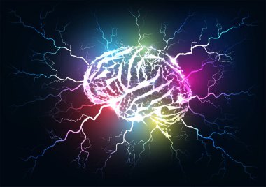 Nöroplastisite kavramı, koyu mavi arka planda parlak düşük çokgen stilinde beyin öğrenme yeteneği gelişimi. Modern soyut bağlantı tasarımı vektör çizimi.
